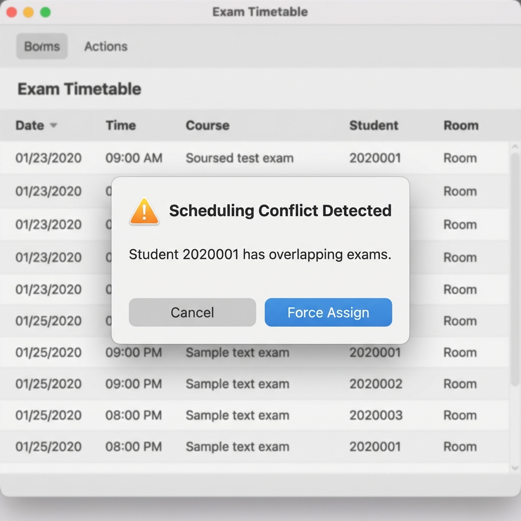 Conflict warning dialog showing scheduling conflict