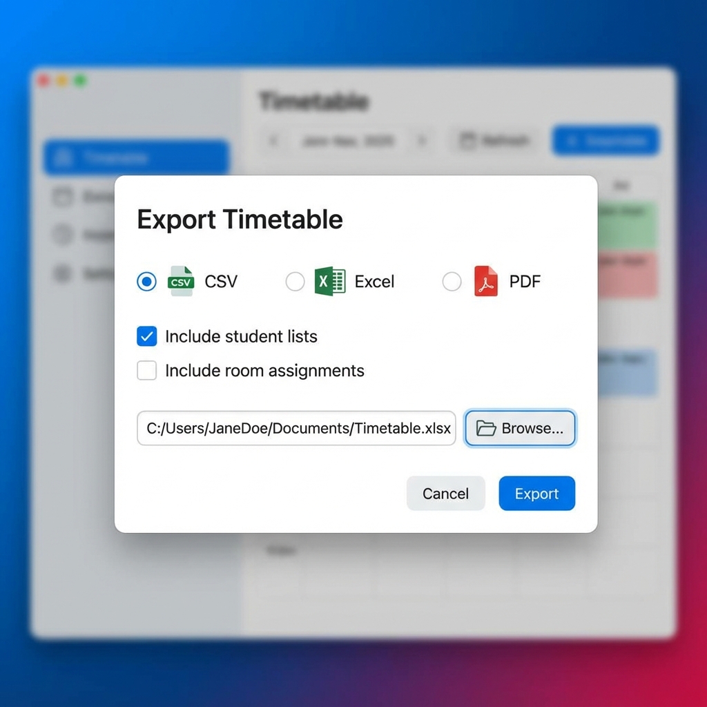 Export dialog with format options